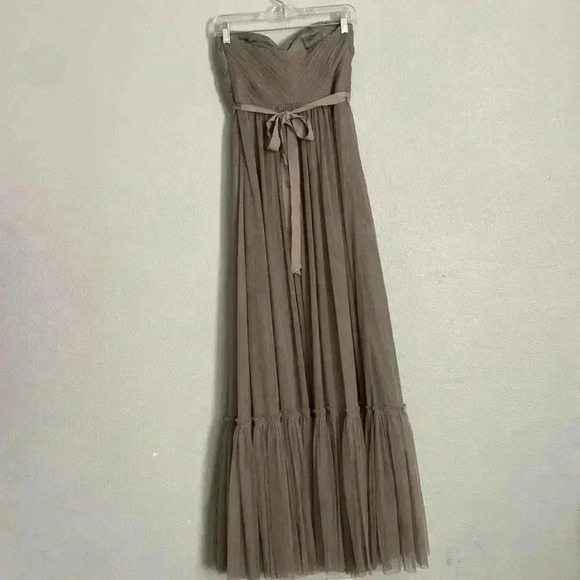 BHLDN Va Et Vien Gray Tulle Strapless Long Maxi Dress Gown 10 - Picture 5 of 6